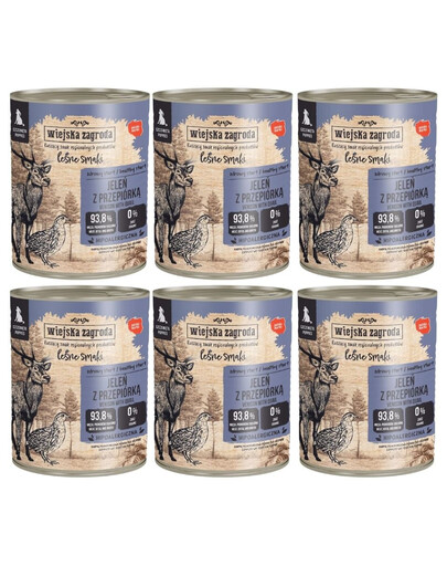 WIEJSKA ZAGRODA Saveurs forestières Cerf avec caille nourriture humide pour chiots 6x800 g