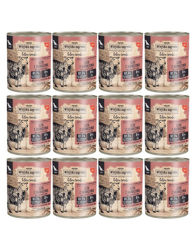 WIEJSKA ZAGRODA Saveurs forestières Sanglier avec agneau nourriture humide pour chiens seniors 12x800 g