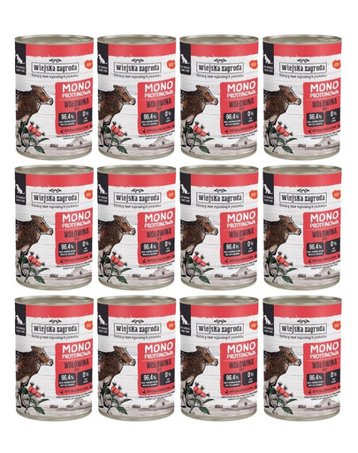 WIEJSKA ZAGRODA Aliment humide pour chiens à base de bœuf (monoprotéique) 12 x 400 g