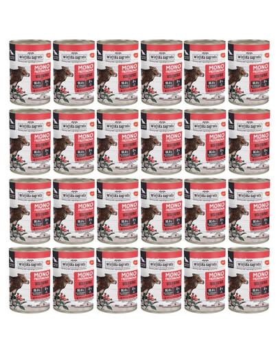 WIEJSKA ZAGRODA Aliment humide pour chiens à base de bœuf (monoprotéique) 24 x 400 g