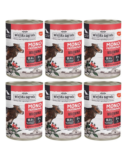 WIEJSKA ZAGRODA Aliment humide pour chiens à base de bœuf (monoprotéique) 6 x 400 g