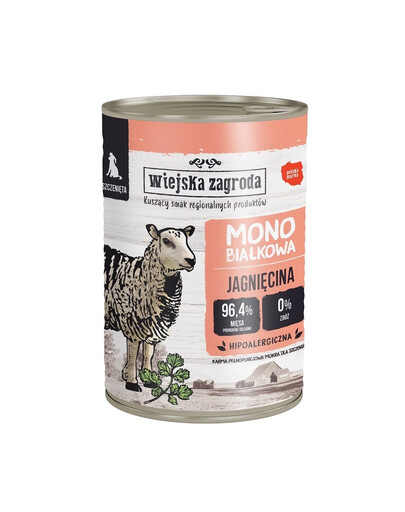 WIEJSKA ZAGRODA Agneau – Aliment humide mono-protéique pour chiots 24 x 400 g