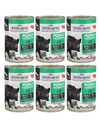 WIEJSKA ZAGRODA Aliment humide mono-protéique au sanglier pour chiens 6 x 400 g