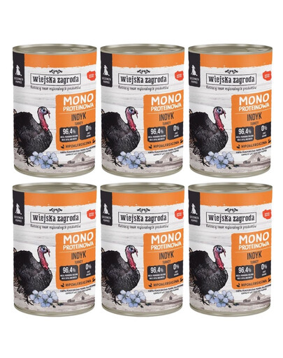 WIEJSKA ZAGRODA Aliment humide mono-protéique à la dinde pour chiots, 6 x 400 g