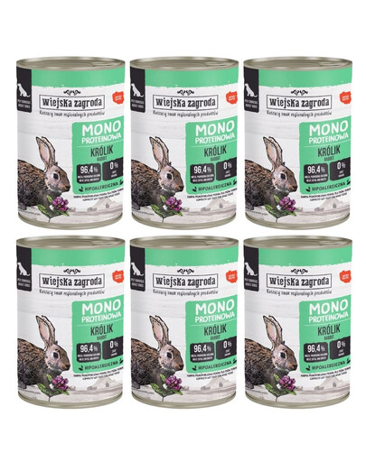 WIEJSKA ZAGRODA – Monoprotéinée Lapin – Nourriture humide pour chiens 6×400 g