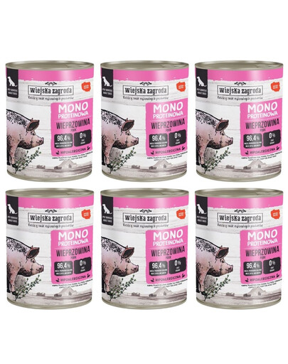 WIEJSKA ZAGRODA Single-Protein Wet Pork Dog Food 6x800 g