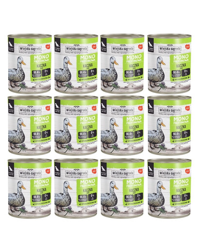 WIEJSKA ZAGRODA Aliment humide mono-protéique au canard pour chiens, 12 x 800 g