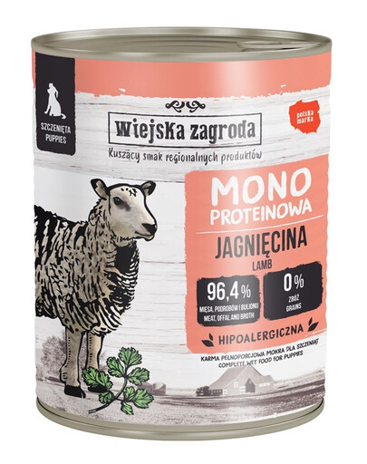 WIEJSKA ZAGRODA Aliment humide mono-protéique à base d'agneau pour chiots 800 g