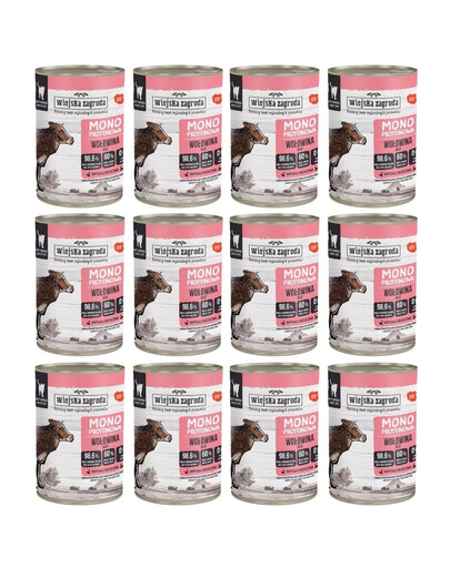 WIEJSKA ZAGRODA Aliment humide mono-protéique au bœuf pour chats, 12 x 400 g