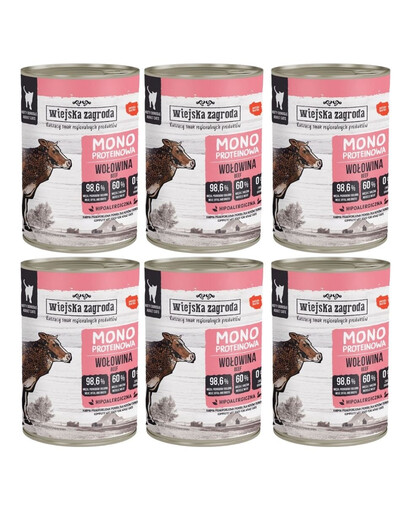 WIEJSKA ZAGRODA Aliment humide mono-protéique au bœuf pour chats, 6 x 400 g