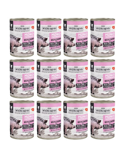 WIEJSKA ZAGRODA Aliment humide monoprotéique à base de porc pour chats, 12 x 400 g