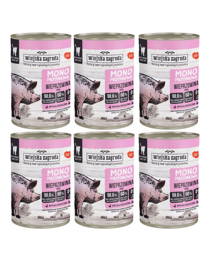 WIEJSKA ZAGRODA Aliment humide monoprotéique à base de porc pour chats, 6 x 400 g