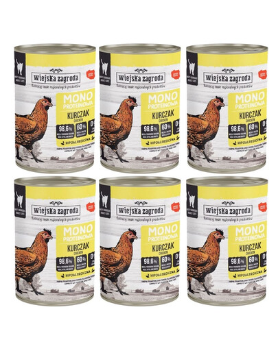 WIEJSKA ZAGRODA Aliment humide monoprotéique au poulet pour chats, 6 x 400 g