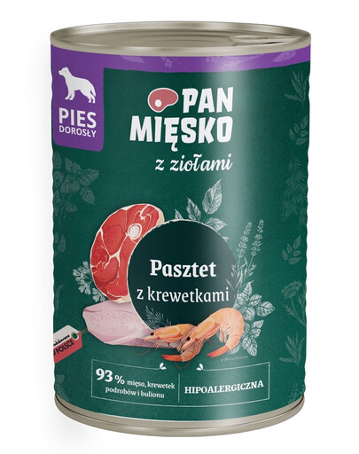 PAN MIĘSKO aux herbes Pâté aux crevettes pour chiens 400 g