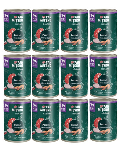 PAN MIĘSKO aux herbes Pâté aux crevettes pour chiens 12x400 g