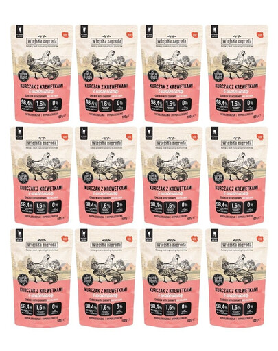 WIEJSKA ZAGRODA Superfoods Poulet aux crevettes et valériane nourriture humide pour chat 12x100 g