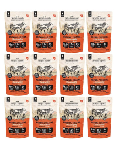 WIEJSKA ZAGRODA Superfoods Bœuf avec veau et cataire nourriture humide pour chat 12x100 g