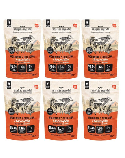 WIEJSKA ZAGRODA Superfoods Bœuf avec veau et cataire nourriture humide pour chat 6x100 g