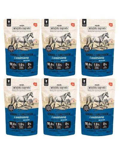 WIEJSKA ZAGRODA Superfoods Konina : nourriture humide pour chat au thon et à la valériane, 6 x 100 g