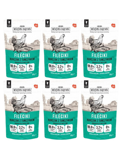 WIEJSKA ZAGRODA Poulet au thon, filets, nourriture humide pour chat, 6 x 85 g