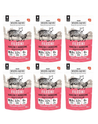 WIEJSKA ZAGRODA Filets de poulet et d'agneau – nourriture humide pour chat 6 x 85 g