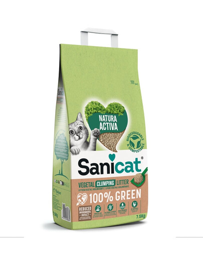 SANICAT Natura Activa 100% Green litière végétale pour chats 7,5 kg