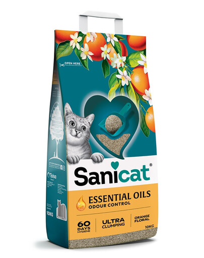 SANICAT Essential Oils Orange floral litière en bentonite avec parfum floral 10 kg