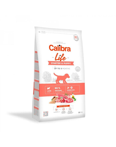 CALIBRA Dog Life Starter Puppy Lamb 12 kg avec de l'agneau pour chiots, chiennes en gestation et allaitantes