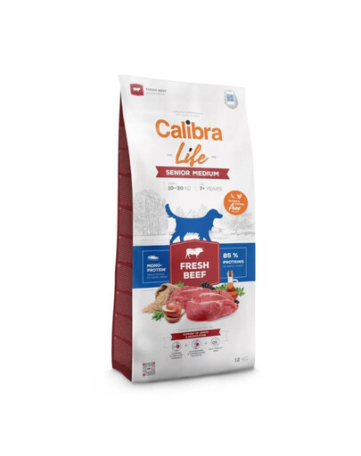 CALIBRA Dog Life Senior Medium Fresh Beef 12 kg avec du bœuf pour les chiens âgés de races moyennes