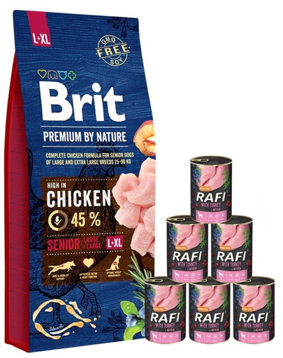 BRIT Premium By Nature Senior Large Extra Large L+XL 15 kg + mokra karma z indykiem 6x400 g