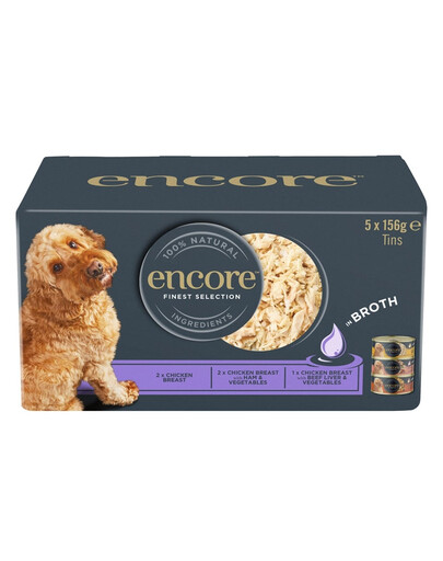 ENCORE Dog Finest Selection in Broth Multipak 5x156 g mélange de saveurs au poulet dans un bouillon