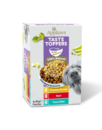 APPLAWS Dog Taste Toppers Broth Selection Multipak 6x85 g mix de saveurs sachets en bouillon