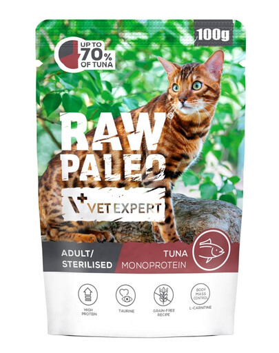 RAW PALEO Monoprotein Adult Stérilisé Chat Thon 100 g pour chats adultes et stérilisés au thon