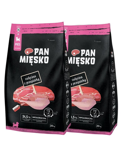 PAN MIÉSKO Veau avec caille pour chiots croquettes XS 2x20 kg