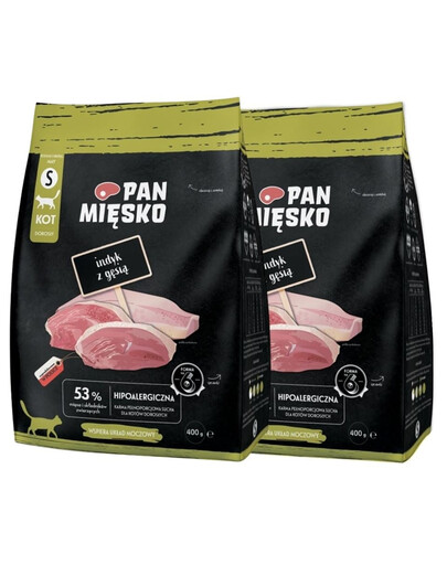 PAN MIĘSKO Dinde avec oie pour chats croquettes S 2x400 g
