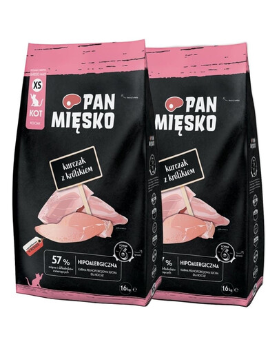 PAN MIĘSKO Poulet et lapin pour chatons croquettes XS 2x1,6 kg