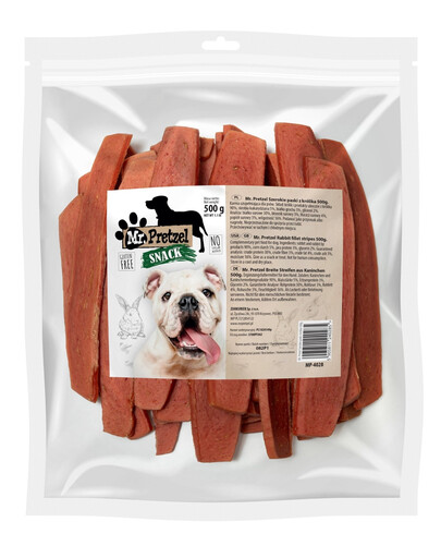 MR. PRETZEL Bandes larges de lapin 500 g friandise pour chien