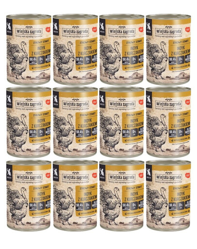 WIEJSKA ZAGRODA Dinde et poulet, 12 boîtes de 400 g pour chatons