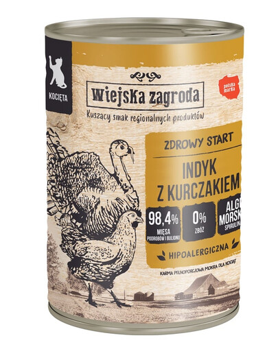 WIEJSKA ZAGRODA Mélange de saveurs pour chatons : Lapin et veau, dinde et poulet, 6 x 400 g