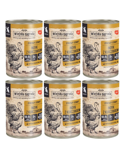 WIEJSKA ZAGRODA Dinde et poulet, 6 boîtes de 400 g pour chatons