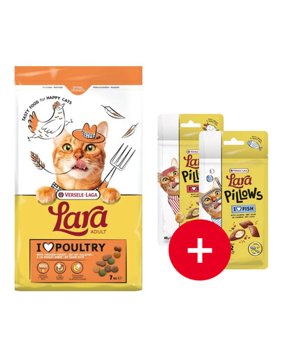 VERSELE-LAGA Lara Adult Turkey and Chicken 7 kg avec dinde et poulet pour chats + 2 friandises GRATUITES