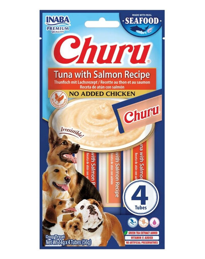 INABA Dog Churu Fish Based Tuna with Salmon Recipe Friandises crémeuses au thon et au saumon pour chiens 4x14g