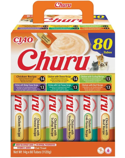 INABA Cat Churu Chicken Recipe Mélange de friandises crémeuses au poulet pour chats 80x14g