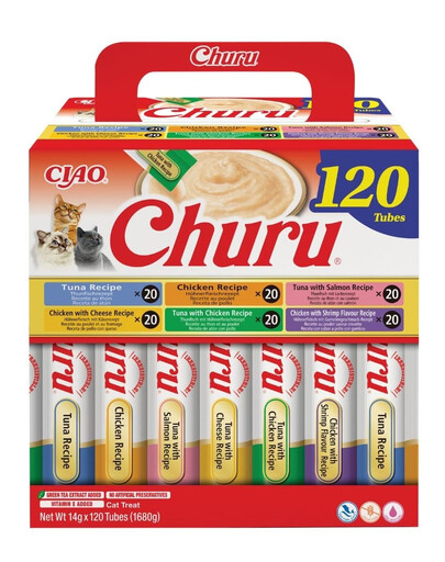 INABA Cat Churu Chicken and Tune Receipe Un mélange de friandises crémeuses au poulet et au thon pour chats 120x14g