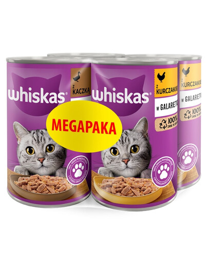 WHISKAS Adult Megapaka Mix saveurs au poulet et au canard en gelée 4x400 g pour chats adultes