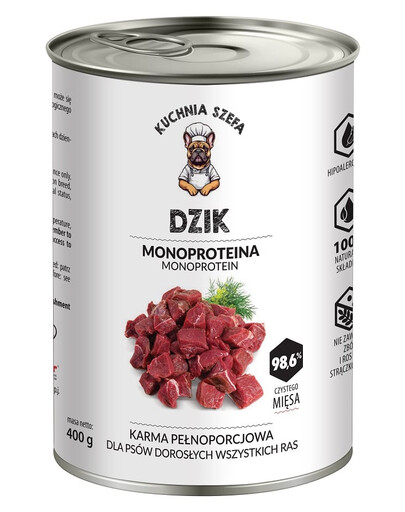 KUCHNIA SZEFA Sanglier Monoprotéique nourriture pour chiens de toutes races 400 g