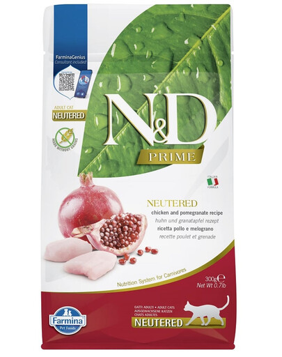 N&D Prime Adult Cat Neutered Chicken&Pomegranate 300g kurczak z owocem granatu dla dorosłych kastrowanych kotów