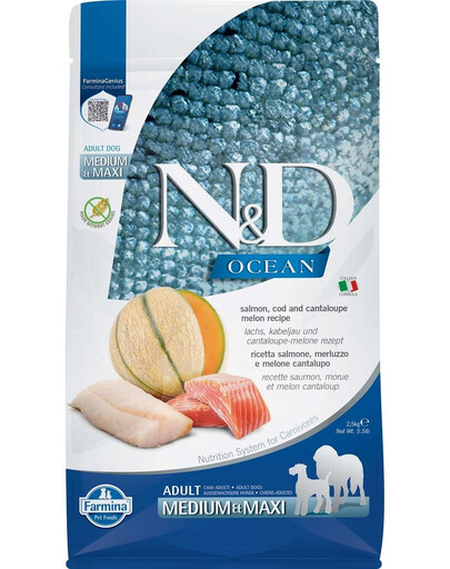 FARMINA N&D Ocean Dog Adult Medium & Maxi saumon, morue, citrouille & melon cantaloup 100 g