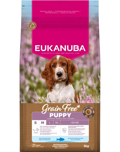 EUKANUBA Grain Free Puppy Small Medium Ocean Fish 3 kg nourriture sans céréales pour chiots de petites et moyennes races avec du poisson