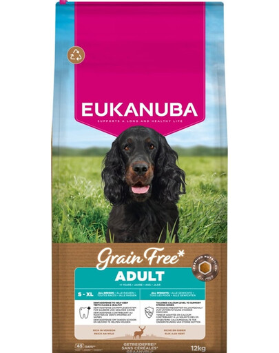 EUKANUBA Grain Free Adult Venison 12 kg nourriture sèche sans céréales pour chiens avec de la venaison